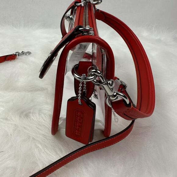 Coach Stadium Swinger Crossbody Bag In Clear PVC with Dust Bag CBH13 Red NWT - Picture 4 of 11